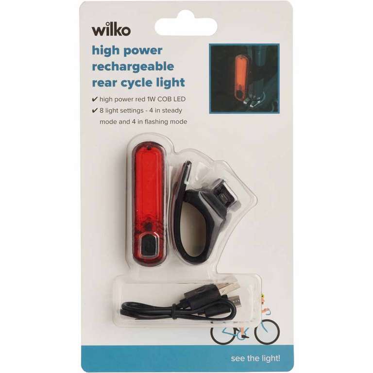 Wilko High Power Rechargeable Front and Rear Light - Instore Weymouth