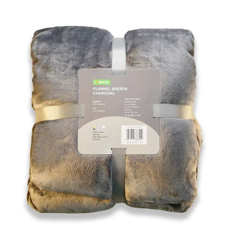 Fleece Sherpa Reverse Throw - Charcoal - 130x180cm £5 Free Click & Collect at Homebase