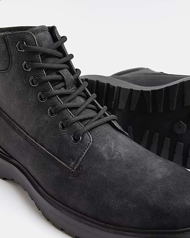 Men’s River Island Black Suedette Lace Up Winter Boots £20 + free click and collect @ River Island