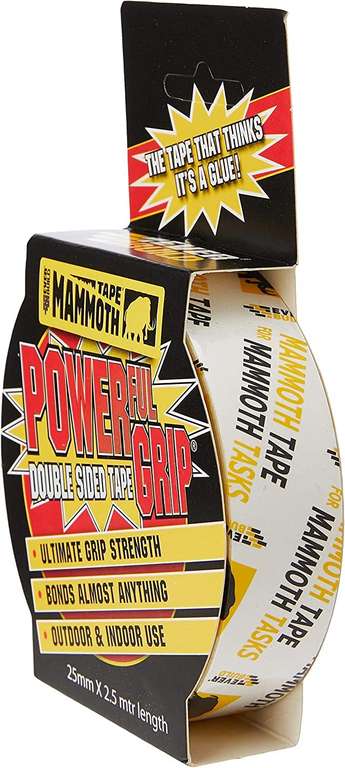 Everbuild Mammoth Powerful Grip Tape, Reinforced Double Sided, Clear, 25 mm x 2.5m