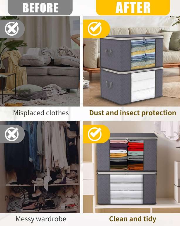 90L Large Capacity Clothes Storage Boxes with Lids 4 Pack – £9.98 at ...