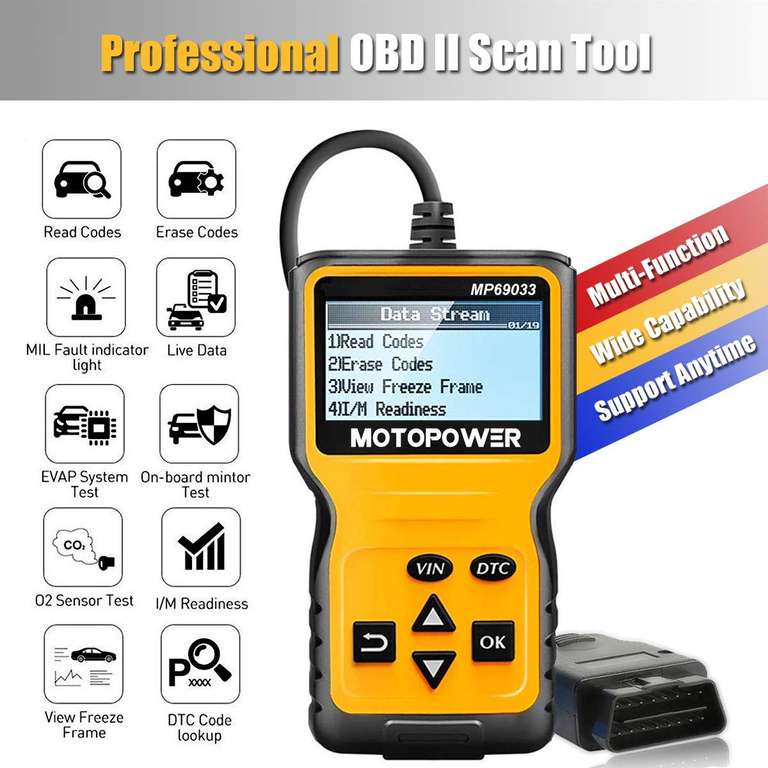 MOTOPOWER MP69033 OBD2 Scanner Universal Car Engine Fault Code Reader, CAN Diagnostic Scan Tool - W/voucher by Motopowerdirect FBA