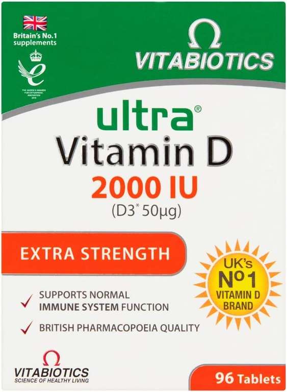 Vitabiotics Ultra Vitamin D Tablets 2000 IU Extra Strength (96 Tablets) - £3.28 / £3.12 or less with Subscribe & Save @ Amazon