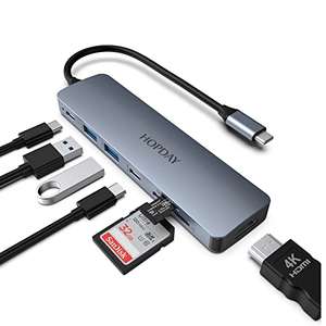 HOPDAY USB C Hub, 7 in 1 USB C Adapter, USB C to HDMI Dual Monitor (4K HDMI, 100W PD, 2 USB A 3.0, USB C 3.0, SD/TF Card Reader)