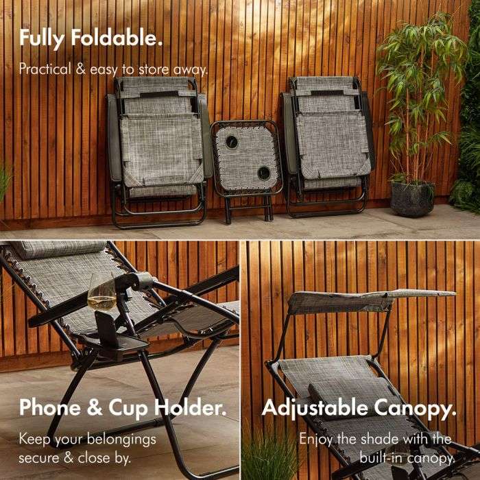 VonHaus Zero Gravity Table & Garden Chair Set with Canopy - £59.99 delivered using code @ VonHaus