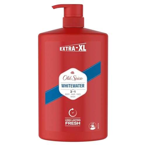 Old Spice Whitewater Shower Gel Men 1000ml, 3-in-1 Mens Shampoo Body-Hair-Face Wash, Long-lasting Fresh VALUE PACK 1L With Pump - £6.18 S&S