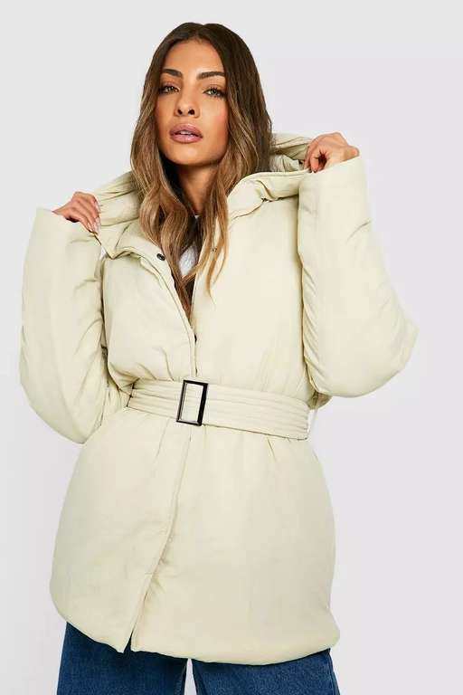 Belt Detail Puffer Jacket (in Stone) - £12.50 + Free Delivery With Code - @ Debenhams sold by Boohoo