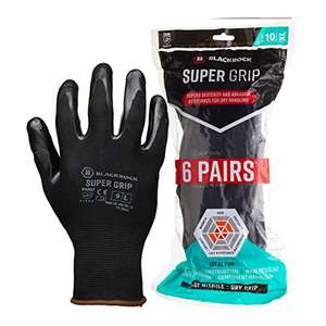 Blackrock Super Grip Safety Work Gloves for DIY jobs - Black - Size 9/L or 10/XL (Pack of 6)