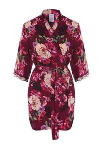 Womens Plum Satin Floral Kimono £7 - £1.99 click and collect @ Peacocks