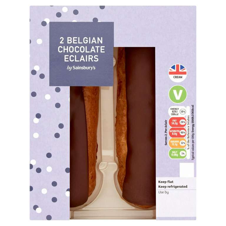2 Belgian Chocolate Eclairs 2x55g 87p at Sainsburys