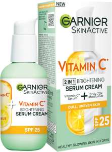Garnier Vitamin C Serum Cream, 2in1 Formula With 20% Vitamin C serum & SPF 25 Moisturiser, Organic & Vegan Formula, 50ml | S&S £5.96/£5.32