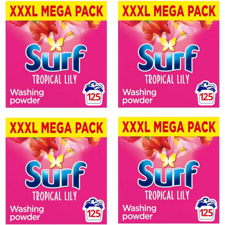4 x Surf Laundry Powder Tropical Lily 125 Washes, 6.5kg (£7.91 a Box) £24.86 - £28.36 with S&S