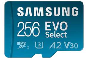 Samsung EVO Select 256GB microSDXC UHS-I U3 130MB/s £24.89 - Amazon