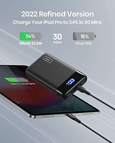 INIU Power Bank, 22.5W Fast Charging 20000mAh Powerbank, PD3.0 QC4.0, 3A (USB C In & Out) with LED Display - £16.49 with voucher @ Amazon
