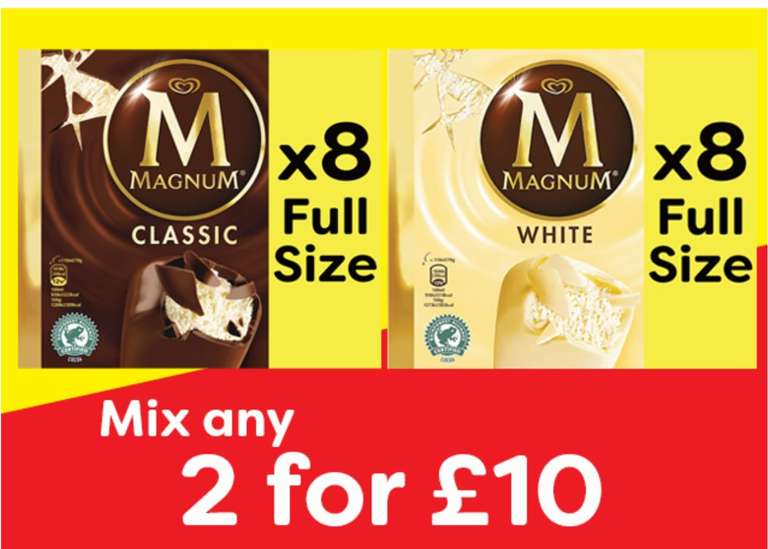 Mix n Match 2 for £10 8pk Full Size Magnum Classic Choc/White Choc (16 Bars)