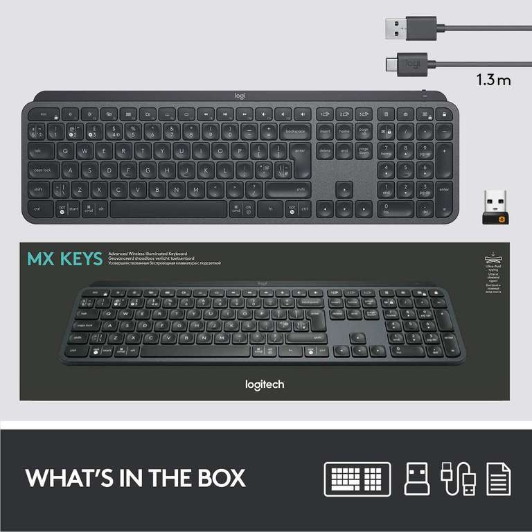 Logitech MX Keys, Bluetooth Wireless Keyboard, Black - £77.20 delivered @ John Lewis & Partners