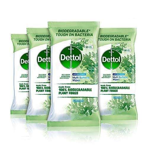 12 packs of Dettol Wipes Biodegradable Antibacterial Multi Surface Cleaning, 3 x 4 Packs of 90 Total 1080 Wipes - £8.97 @ Pennguin UK / FBA