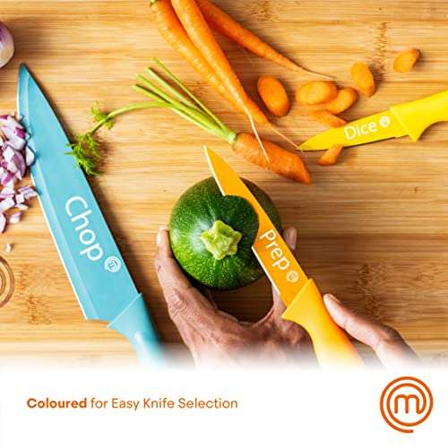 MasterChef Knife Set of 5 Kitchen Knives incl. Paring, Utility, Bread, Carving & Chef Knives for Cooking, Professional Sharp Stainless Steel