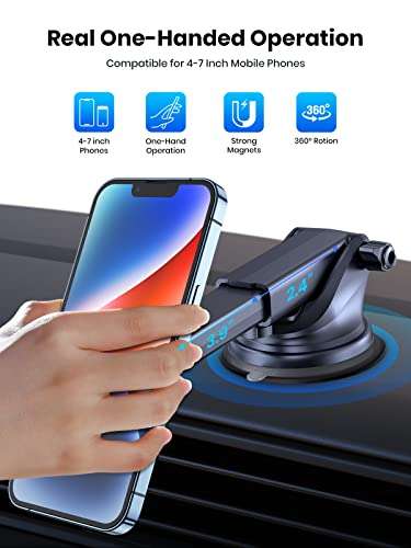 TOPK Car Phone Holder, Magnetic Phone Car Mount, 2in1 Phone Holder for Car Air Vent Windshield and Dashboard - Sold by TOPKDirect FBA