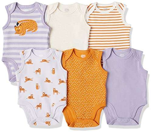 Amazon Essentials Unisex Toddlers and Babies' Sleeveless Bodysuits 6 pack - £4.38 (0 Months) @ Amazon