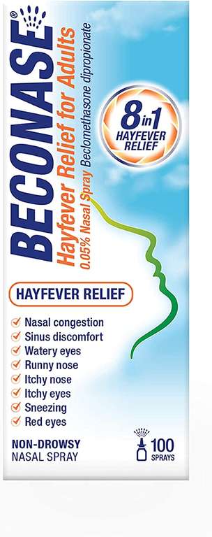 Beconase Hayfever Relief Nasal Spray, 8 in 1 Effective Relief for Allergy Symptoms,100 Sprays,-£3.6/3.4 with S&S+20% voucher on 1st S&S