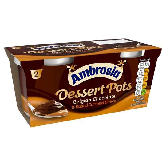 Ambrosia Dessert Pots Belgian Chocolate and Salted Caramel Sauce / Mint ...