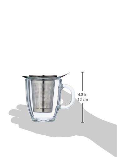 Bodum YO-YO Glass Mug with Tea Strainer (0.35 L/12 oz) - Black/transparent/Chrome