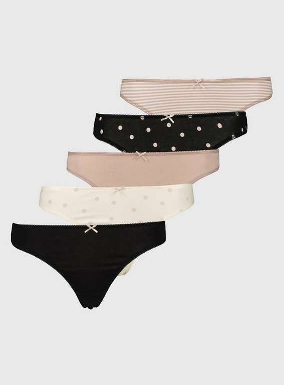 Mono Spot & Stripe Thong 5 Pack now £3 in sizes 8 - 16 plus Free Click and Collect @ Tu Clothing