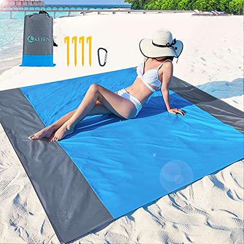 Keten Beach Blanket, 79”x 83”Sandproof Beach Mat for 4-7 Adults, Oversized Portable Picnic Mat Outdoor Blanket