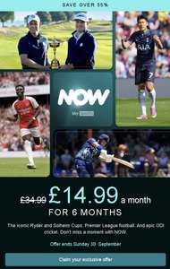 NOW Sports Month Membership £14.99 a month for 6 months (Account specific - invite via email)
