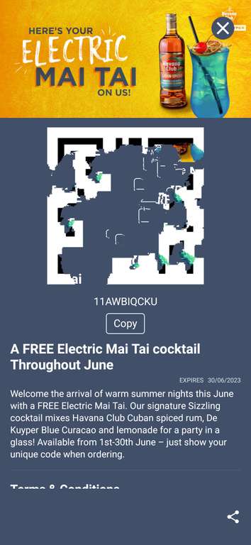 Free electric Mai Tai cocktail at Sizzling pubs with app