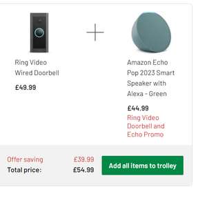 Ring Video Doorbell Wired and Amazon Echo Pop 2023 Smart Speaker (various colours) Promo - free c&c