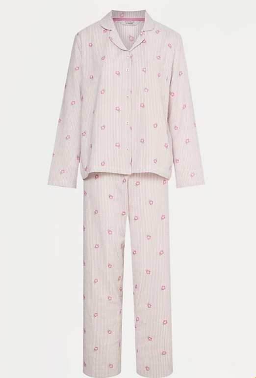 Lilac Flower Embroidered Striped Women's Matching Pyjamas, sizes 8 to 22 / Blue Striped Fish / (free click and collect)