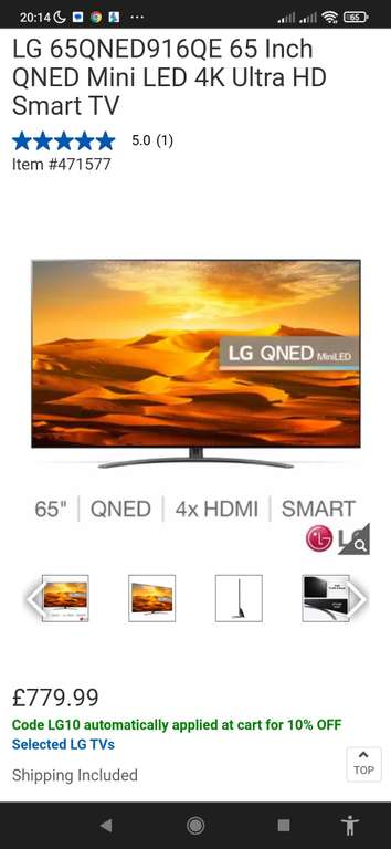 LG 65QNED916QE 65 Inch QNED Mini LED 4K Ultra HD Smart TV W/Code