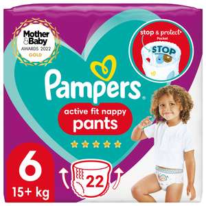 Pampers Active Fit Nappy Pants Size 6 Essential Pack, 15kg+ 22 Nappies (Nectar price) £5 @ Sainsburys