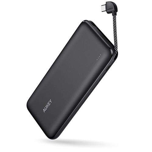 AUKEY PB-N73C 10000mAh 18W PD 2-Port Portable Charger with Built-In USB-C Cable - Black - £12.95 With Code Delivered @ MyMemory