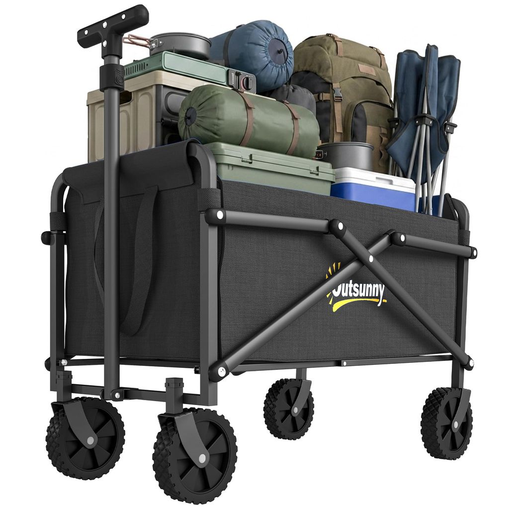 Outsunny 62L Festival Trolley on Wheels, Portable Small Folding Trolley Cart, 60kg Heavy Duty, Black - Sold & Shipped by Aosom MHSTAR UK