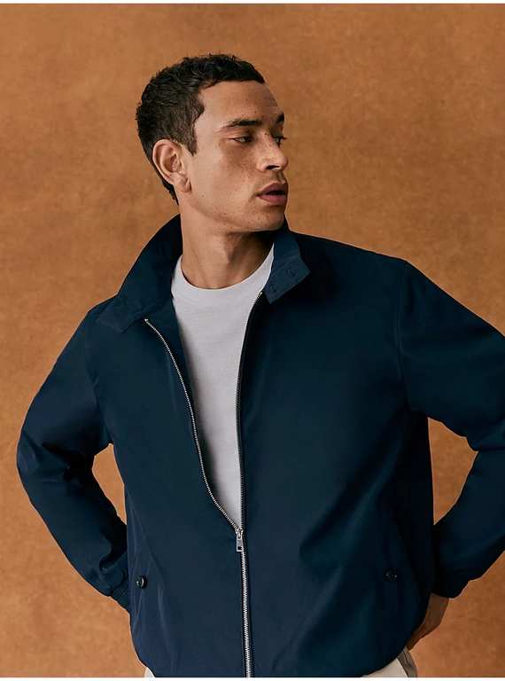 Mens Navy / Khaki Button Neck Zip Front Harrington Jacket Sizes S - 5XL, 10% off George Rewards + Free C&C