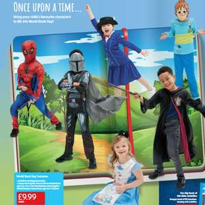 World Book Day Costumes: Potter, Spiderman, The Mandalorian, Horrid Henry & more. Pre-order at £9.99 (+£2.95 delivery / Free on £30) @ Aldi