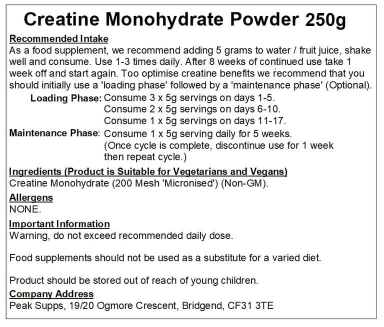 Creatine Monohydrate Powder 250g - Pure, Micronised, Pre Workout, Unflavoured, Vegetarian and Vegan - £11.99 - Sold by PeakSupps via Amazon