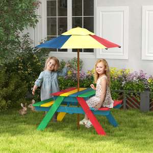 Outsunny Kids Table and Chair Set w/ Removable Parasol, for Ages 3-6 Years W/Code - Sold by Outsunny (UK Mainland)