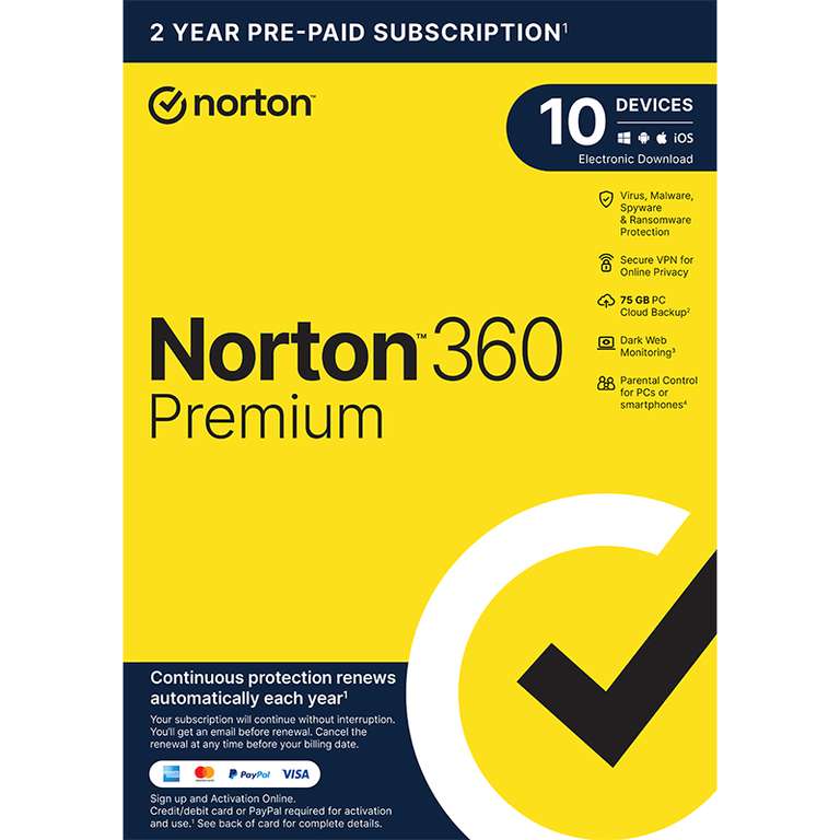 Norton 360 Premium Anti Virus 2 years 10 Devices - £19.99 @ Computer Active