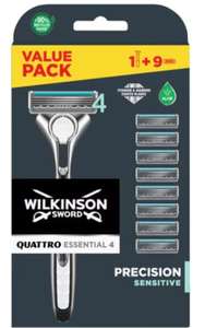 Wilkinson Sword Quattro Titanium Sensitive Men's Razor with 9 Blades