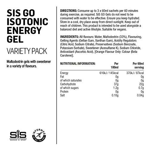 Science In Sport GO Isotonic Energy Gels, Running Gels with 22g Carbohydrates, Low Sugar, Variety Pack, 60ml Per Serving (5 Pack) £4.50 S&S