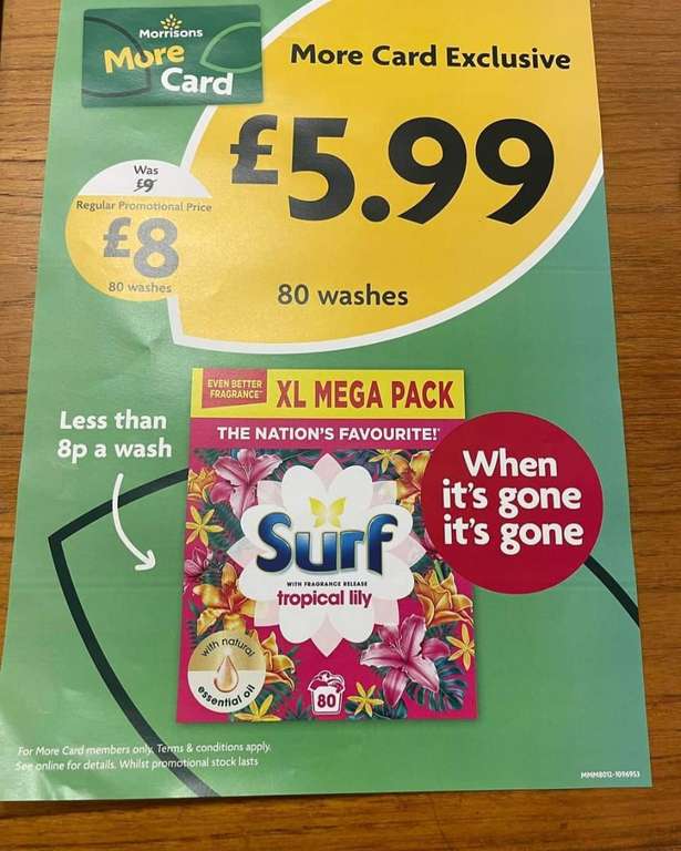 Surf Tropical Lilly 80 Wash £5.99 from Wednesday (More Card Holders) @ Morrisons