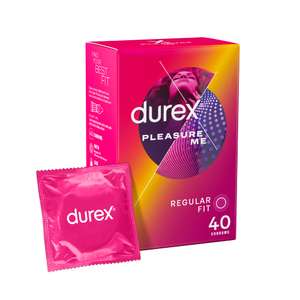 Durex Pleasure Me Condoms, Regular Fit, 40s, Easy On Shape, Dotted and Ribbed, Extra Stimulation, With Extra Silicone Lube (S&S £10.71)