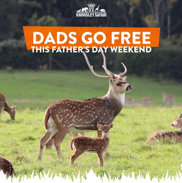 Father's day Knowsley Safari 17th / 18th June - Dad's free entry with purchase of child ticket @ Knowsley Safari Park