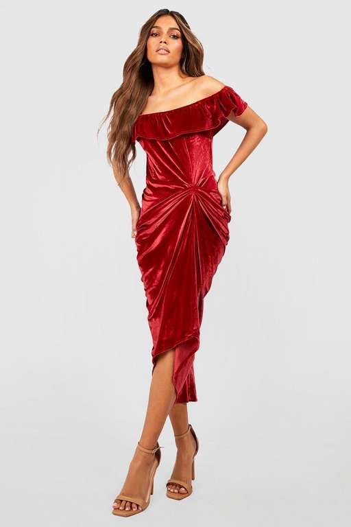 Drape Sleeve Velvet Dress in Red (Size 8 & 10) - £9 & Navy (Sizes 8 & 10)