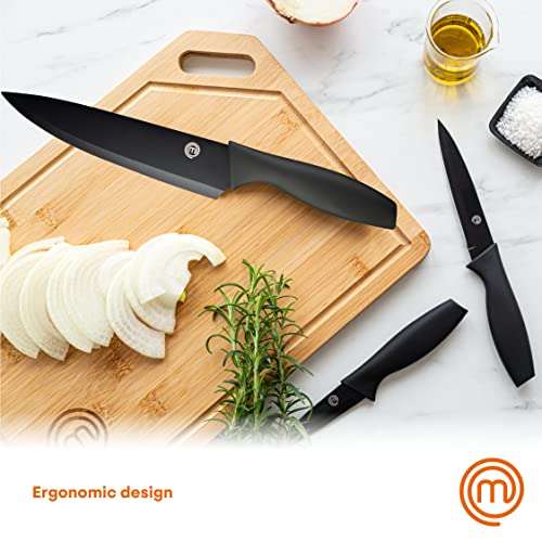 MasterChef Knife Set of 5 Kitchen Knives incl. Paring, Utility, Bread, Carving & Chef Knives, Non Stick Blades & Soft Touch Handles, 5 Piece