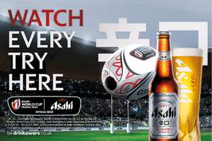 Free Asahi superdry (pint or 330ml) for Rugby Union World Cup via We Love Sport app